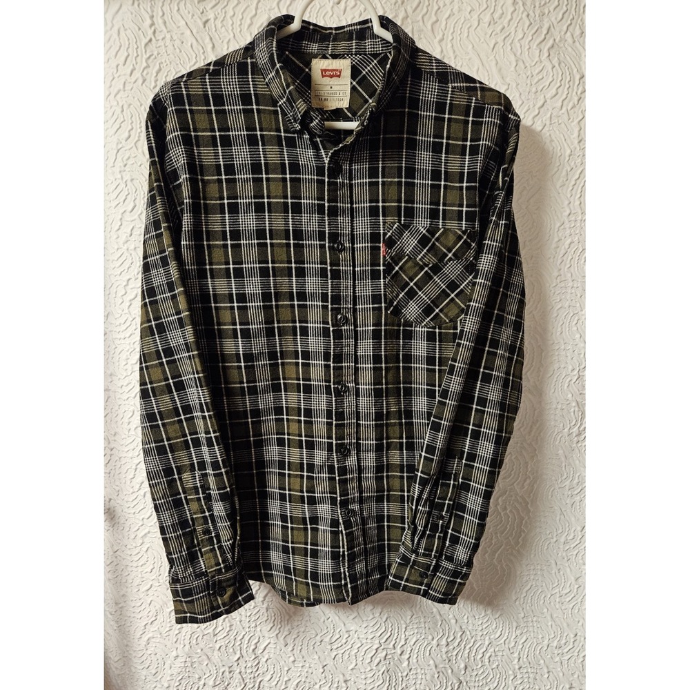 Levi Strauss & Co Women PreOwned Med Flannel Shirt Black/White Y2K Boho